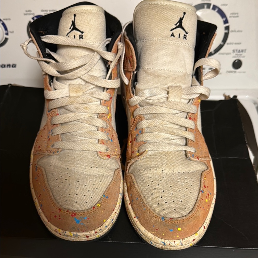 Jordan Men's Beige and Multicolor Splatter Sneakers